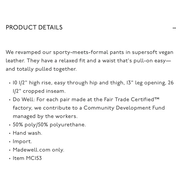 Madewell High-Rise Straight Leg Vegan Leather Track Trouser Pants Elastic Waist - Picture 2 of 10